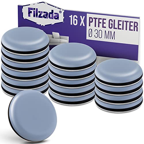 Filzada® 16x Teflongleiter Selbstklebend -Ø 30 mm (rund) - Profi Möbelgleiter/Teppichgleiter PTFE (Teflon) von Filzada
