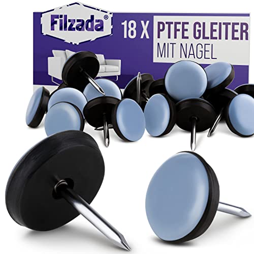 Filzada® 18x Teflongleiter Nagel - Ø 19 mm (rund) - Möbelgleiter/Teppichgleiter PTFE (Teflon) von Filzada