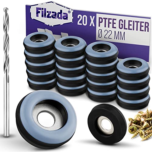 Filzada® 20x Teflongleiter zum Schrauben - Ø 22 mm (rund) - Möbelgleiter/Teppichgleiter PTFE (Teflon) inkl. Schrauben von Filzada