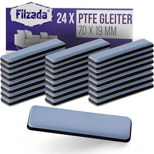 Filzada® 24x Teflongleiter Selbstklebend - 70 x 19 mm (eckig) - Profi Möbelgleiter/Teppichgleiter PTFE (Teflon) von Filzada