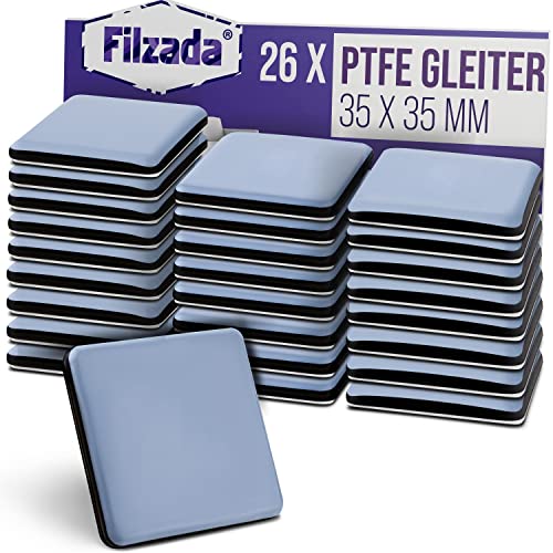 Filzada® 26x Teflongleiter Selbstklebend - 35 x 35 mm (eckig) - Profi Möbelgleiter/Teppichgleiter PTFE (Teflon) von Filzada