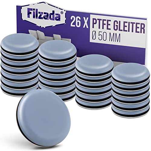 Filzada® 26x Teflongleiter Selbstklebend - Ø 50 mm (rund) - Profi Möbelgleiter/Teppichgleiter PTFE (Teflon) von Filzada