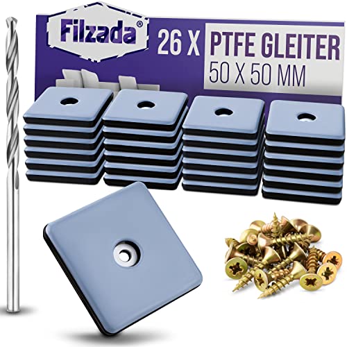 Filzada® 26x Teflongleiter zum Schrauben - 50 x 50 mm (eckig) - Möbelgleiter/Teppichgleiter PTFE (Teflon) inkl. Schrauben von Filzada