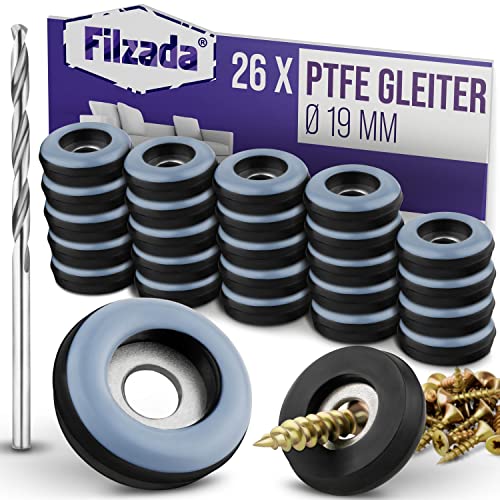 Filzada® 26x Teflongleiter zum Schrauben - Ø 19 mm (rund) - Möbelgleiter/Teppichgleiter PTFE (Teflon) inkl. Schrauben von Filzada