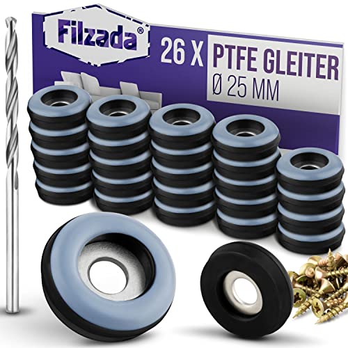 Filzada® 26x Teflongleiter zum Schrauben - Ø 25 mm (rund) - Möbelgleiter/Teppichgleiter PTFE (Teflon) inkl. Schrauben von Filzada