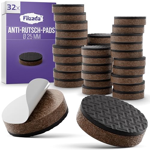 Filzada® 32x Antirutsch Pads Möbel Ø 25 mm - Premium Gummipads - Anti Rutsch Pads - Selbstklebende Antirutsch Aufkleber - Gummi Unterlage Möbelstopper - Anti Rutsch Pad von Filzada