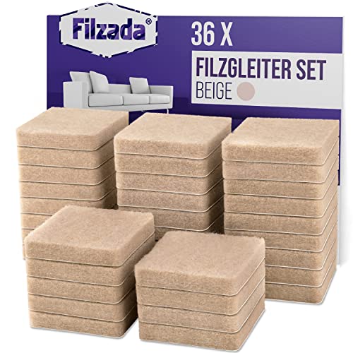 Filzada® 36x Filzgleiter Selbstklebend - 25 x 25 mm Quadratisch - Beige - Profi Möbelgleiter Filz Mit Idealer Klebkraft von Filzada