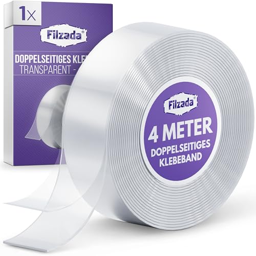 Filzada® 4 Meter Starkes Doppelseitiges Klebeband Extra Stark Transparent - 20x1 mm Nano Tape - Klebeband Doppelseitig Extra Stark Multifunktional - Spurloses Nanotape - Nanoklebeband von Filzada