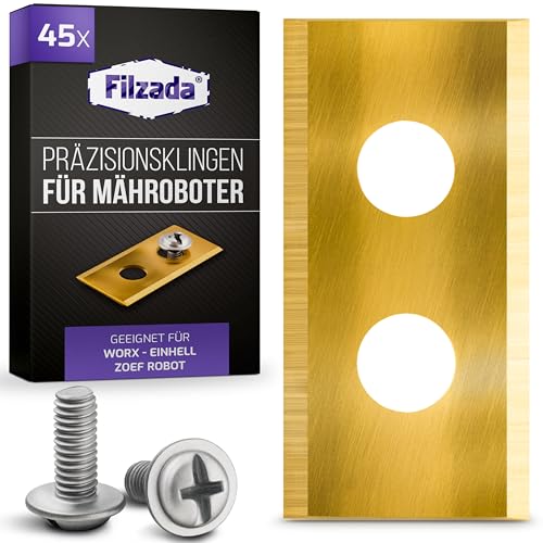Filzada® 45x Mähroboter Messer geeignet für Worx Landroid inkl. Schrauben - Ultra scharfe Landroid Ersatzmesser - Passend für Worx, Einhell, M500 Plus, M700, LX790, 550, 1200 LCD UVM von Filzada