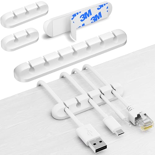Filzada® 4x Kabelmanagement Set Weiß - Kabel Organizer - Kabelorganizer - Kabelhalter Selbstklebend - Kabelhalter Schreibtisch für mehr Ordnung - Cable Organizer für Schreibtisch, Büro uvm von Filzada