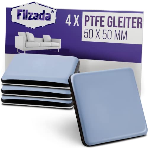 Filzada® 4x Teflongleiter Selbstklebend - 50 x 50 mm (eckig) - Profi Möbelgleiter/Teppichgleiter PTFE (Teflon) von Filzada
