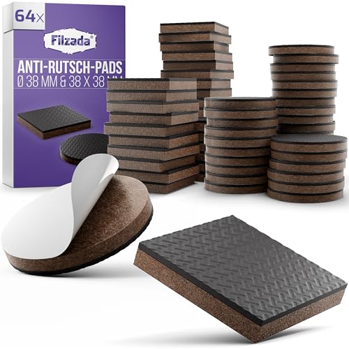 Filzada® 64x Antirutsch Pads Möbel Set Ø 38 mm & 38 x 38 mm - Premium Gummipads - Anti Rutsch Pads - Selbstklebende Antirutsch Aufkleber - Gummi Unterlage Möbelstopper - Anti Rutsch Pad von Filzada