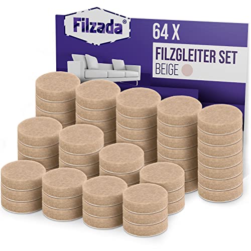 Filzada® 64x Filzgleiter Selbstklebend - Ø 20 mm (rund) - Beige - Profi Möbelgleiter Filz Mit Idealer Klebkraft von Filzada