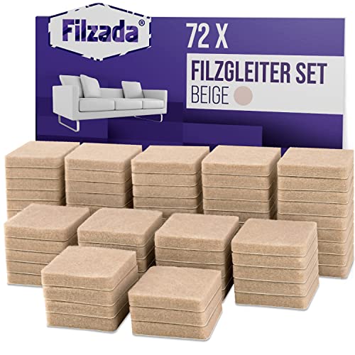 Filzada® 72x Filzgleiter Selbstklebend - 25 x 25 mm Quadratisch - Beige - Profi Möbelgleiter Filz Mit Idealer Klebkraft von Filzada