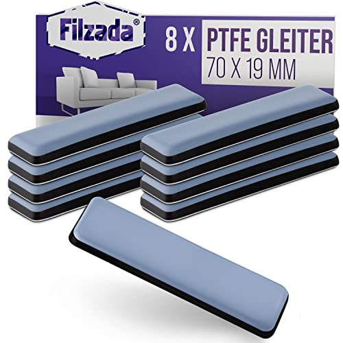 Filzada® 8X Teflongleiter Selbstklebend - 70 x 19 mm (eckig) - Profi Möbelgleiter/Teppichgleiter PTFE (Teflon) von Filzada