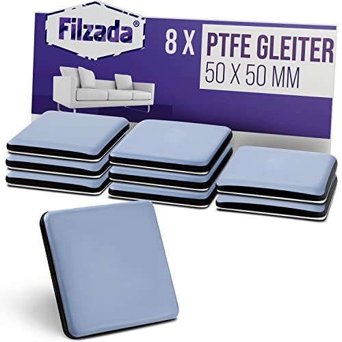 Filzada® 8x Teflongleiter Selbstklebend - 50 x 50 mm (eckig) - Profi Möbelgleiter/Teppichgleiter PTFE (Teflon) von Filzada