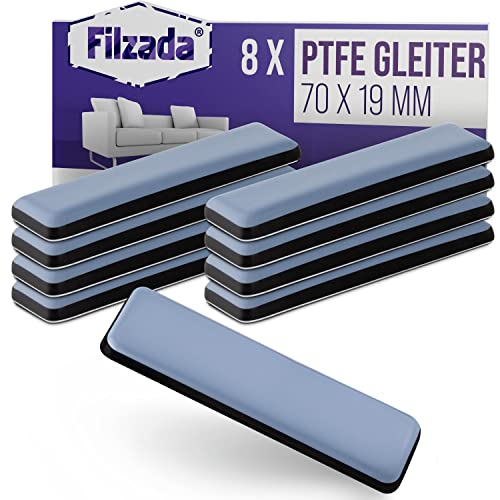 Filzada® 8x Teflongleiter Selbstklebend - 70 x 19 mm (eckig) - Profi Möbelgleiter/Teppichgleiter PTFE (Teflon) von Filzada