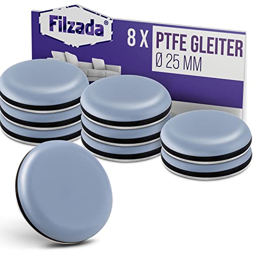 Filzada® 8x Teflongleiter Selbstklebend - Ø 25 mm (rund) - Profi Möbelgleiter/Teppichgleiter PTFE (Teflon) von Filzada