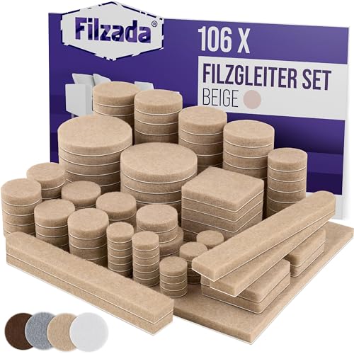 Filzada® Filzgleiter Selbstklebend Set 106 Stück (Eckig und Rund) - Beige - Profi Möbelgleiter Filz Mit Idealer Klebkraft von Filzada