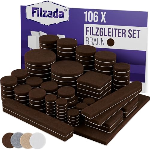 Filzada® Filzgleiter Selbstklebend Set 106 Stück (Eckig und Rund) - Braun - Profi Möbelgleiter Filz Mit Idealer Klebkraft von Filzada