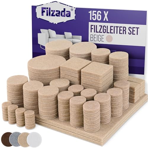 Filzada® Filzgleiter Selbstklebend Set 156 Stück (Eckig und Rund) - Beige - Profi Möbelgleiter Filz Mit Idealer Klebkraft von Filzada