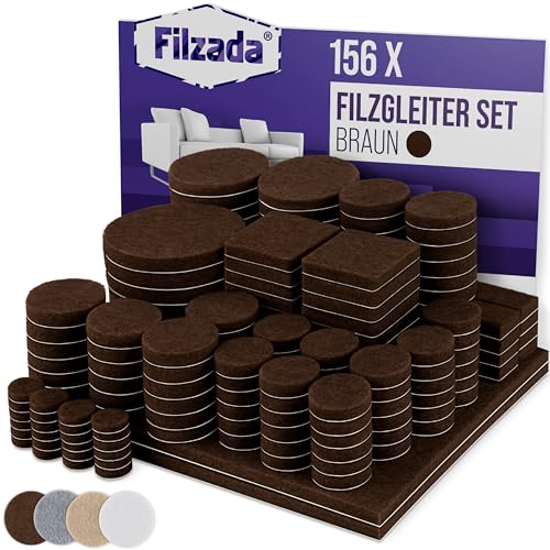 Filzada® Filzgleiter Selbstklebend Set 156 Stück (Eckig und Rund) - Braun - Profi Möbelgleiter Filz Mit Idealer Klebkraft von Filzada
