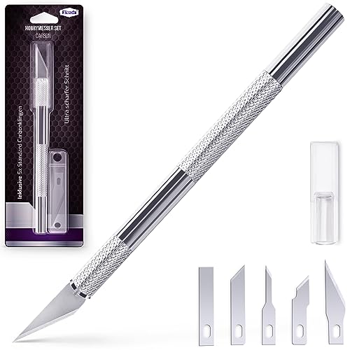 Filzada® Profi Bastelmesser Skalpell Set mit 5x Ersatzklingen - Cuttermesser/Hobbymesser/Schnitzmesser zum Schneiden von Papier, Modellen, Fondant, Stoffen von Filzada