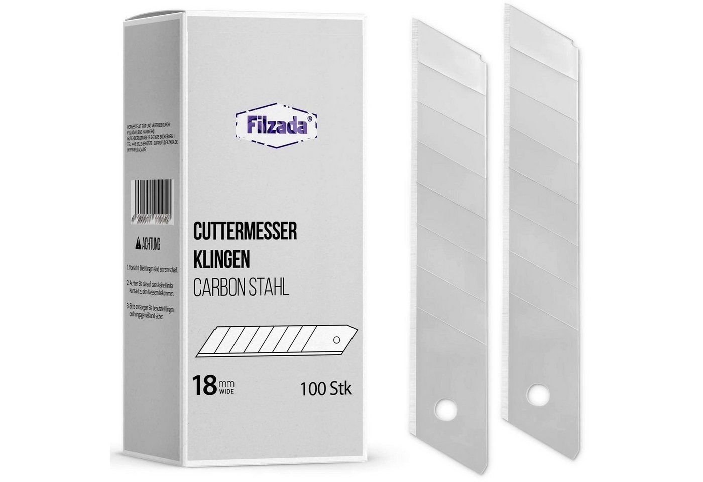 Filzada Cuttermesser 100x Cuttermesser Klingen 18mm Silber Abbrechklingen Cutterklingen von Filzada