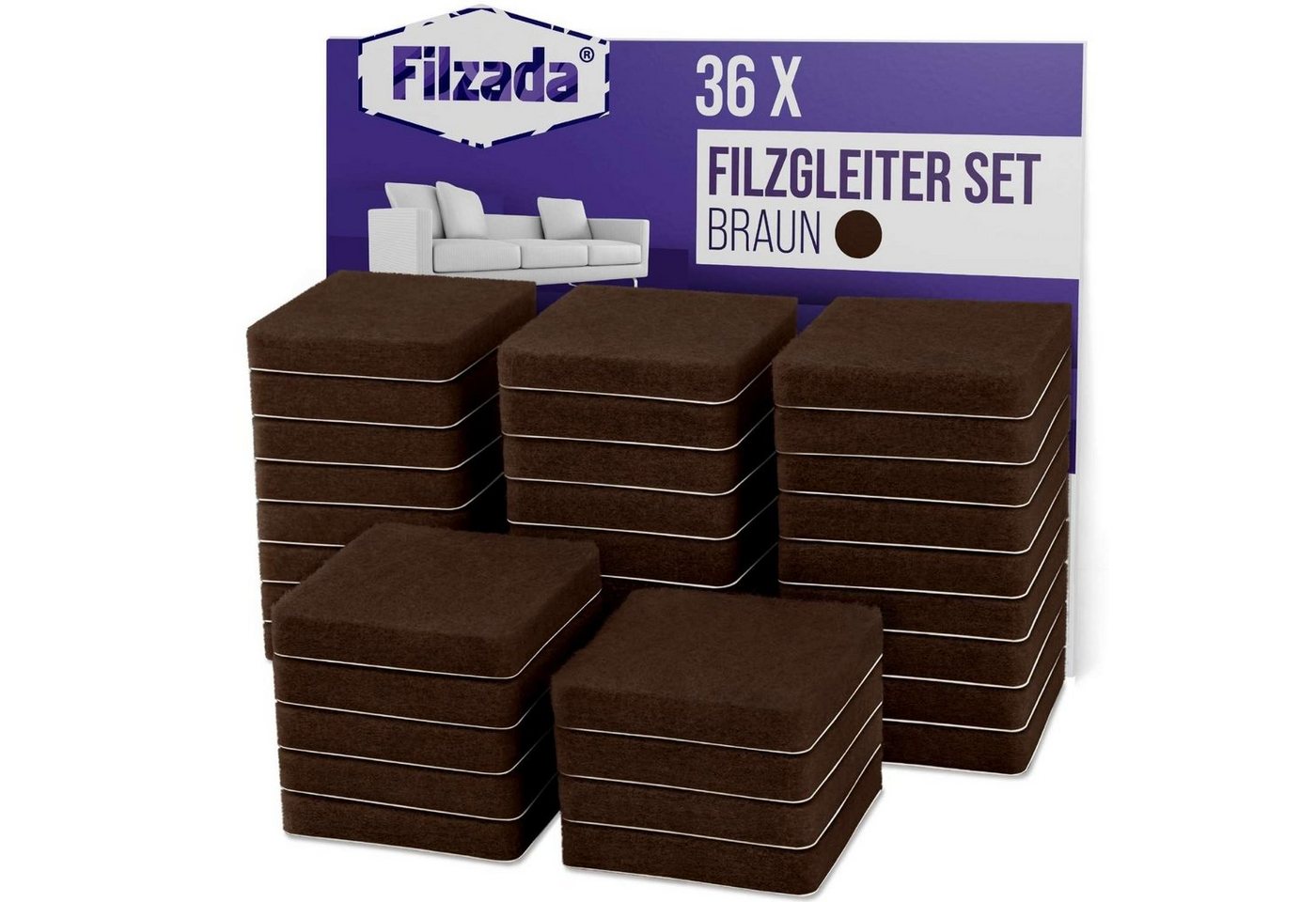 Filzada Filzgleiter 36x Filzgleiter Selbstklebend Eckig 25x25mm Filz Möbelgleiter Quadrat von Filzada