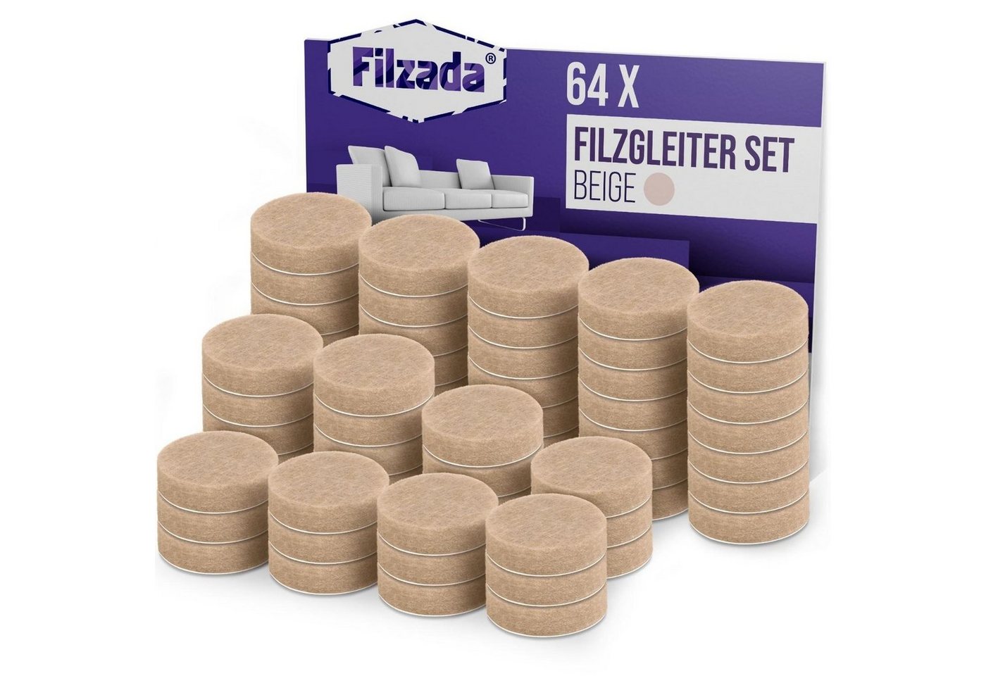 Filzada Filzgleiter 64x Filzgleiter Selbstklebend Rund Ø 20mm Möbelgleiter Stuhlgleiter von Filzada