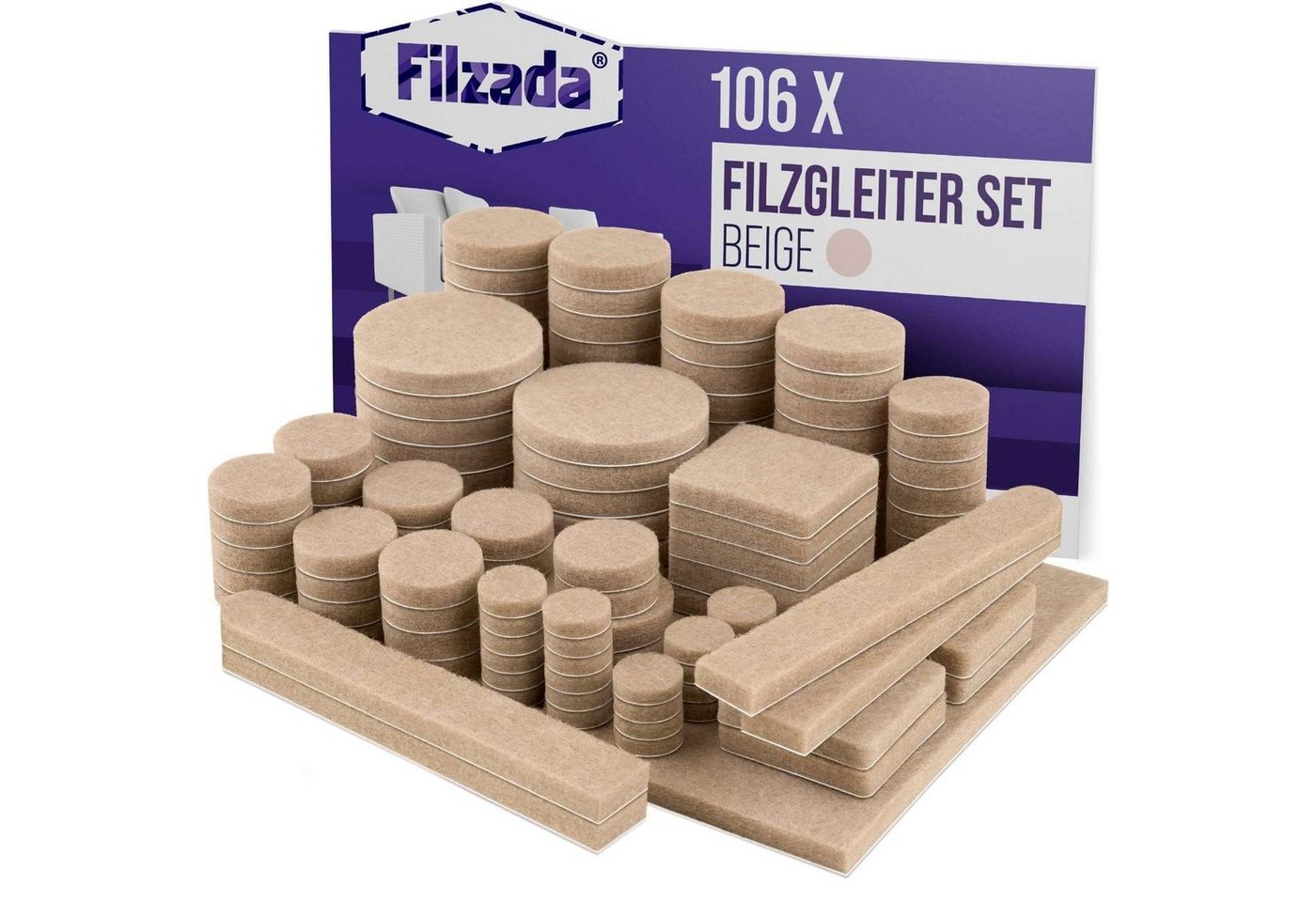 Filzada Filzgleiter Filzgleiter 106 St Selbstklebend Set Möbelgleiter Filz Rund Eckig von Filzada