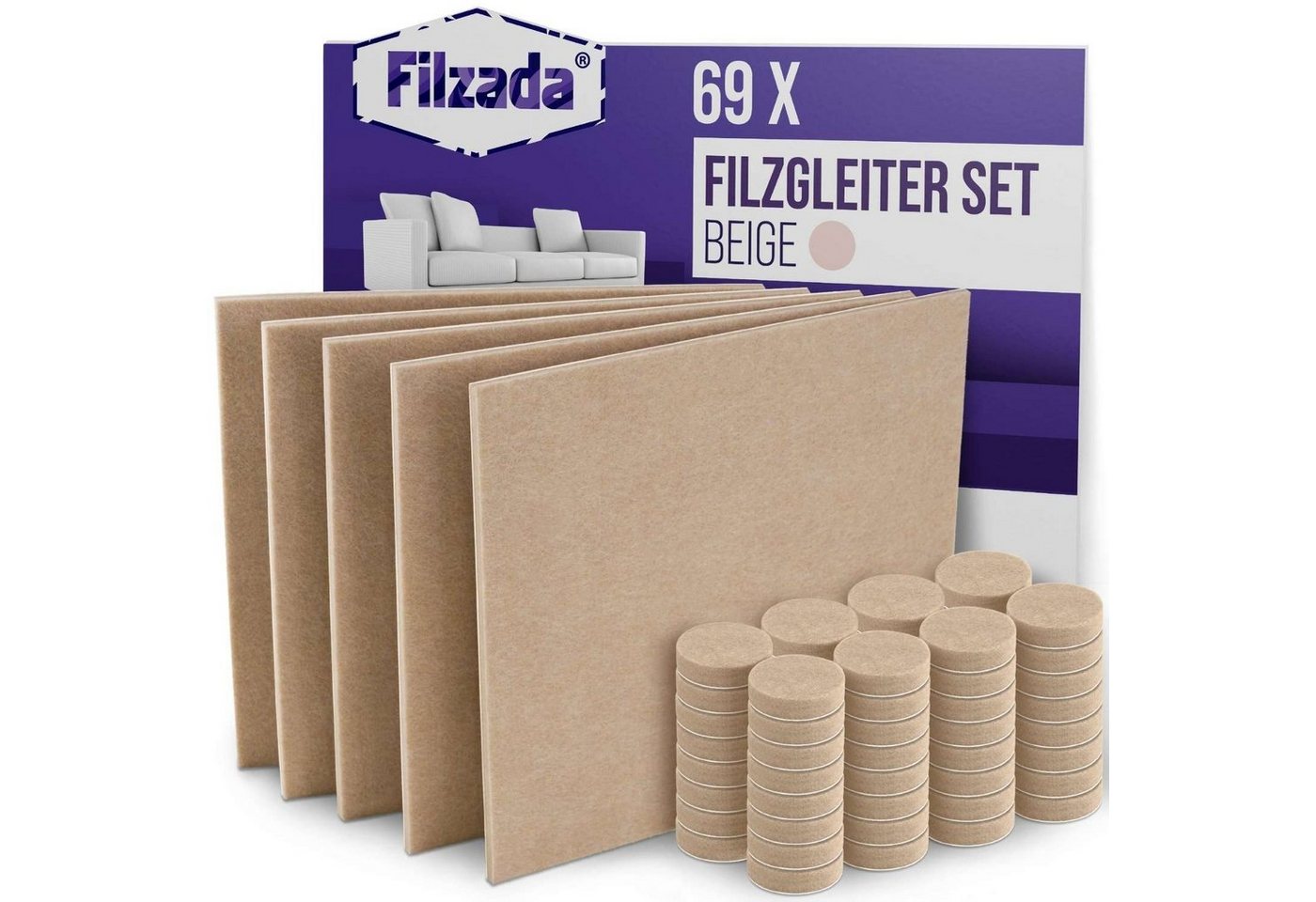 Filzada Filzgleiter Filzgleiter Selbstklebend Platten Set 200x200mm & Ø20mm Möbelgleiter von Filzada