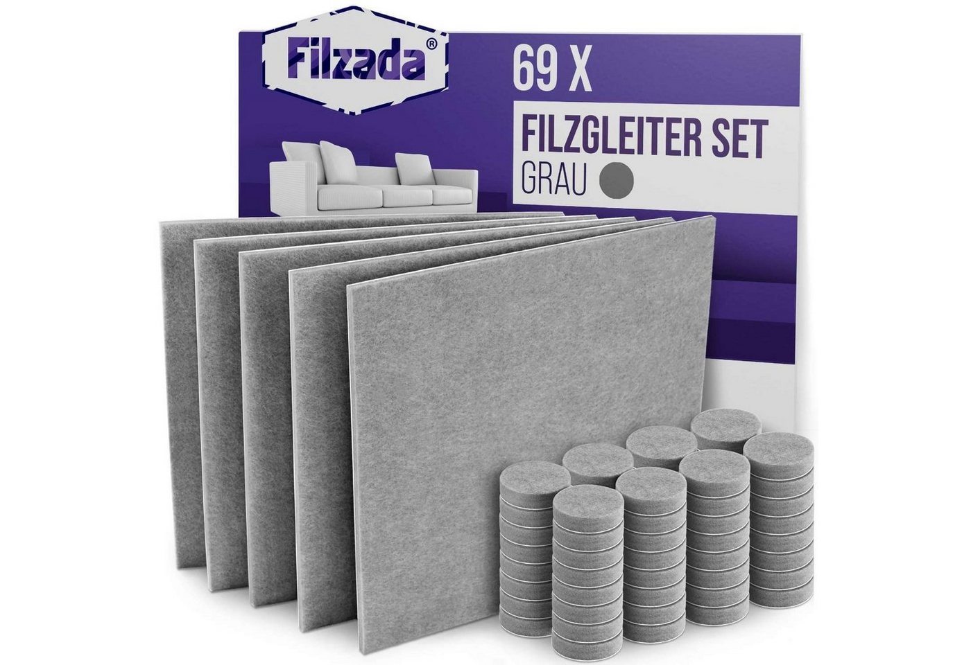 Filzada Filzgleiter Filzgleiter Selbstklebend Platten Set 200x200mm & Ø20mm Möbelgleiter von Filzada
