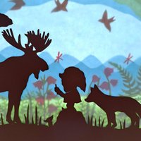 Waldorf Fensterbild Transparent Frühling Sommer Herbst Tomte Spricht Mit Dem Elch Und Der Fuchs Hört Gut Zu von Filztierallerlei