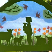 Waldorf Fensterbild Transparent Sommer Kleiner Hirte Mit Lamm von Filztierallerlei