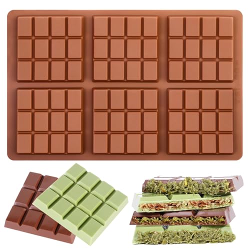 Fimary Silicone Molds for Chocolate, 6 Cell 12 Section Rectangle Section Chocolate Bar Molds Flexible Wax Melt Mold, Pack of 1 von Fimary