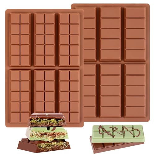 Fimary Rechteckige Silikonform für Pralinen, Pralinen, Süßigkeiten, antihaftbeschichtet, BPA-frei, 6 Fächer, 5 Abschnitte und 6 Fächer mit 10 Fächern, 2 Stück von Fimary