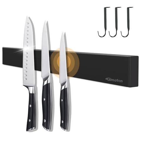 Magnetleiste Messer für die Wand, mit 3 Haken, 40 cm schwarzer Messerhalter magnetisch ohne Bohren, extrem selbstklebend Magnet Messerhalter, inklusive Klebeband und Schrauben für Messer, Werkzeuge von Fimaten