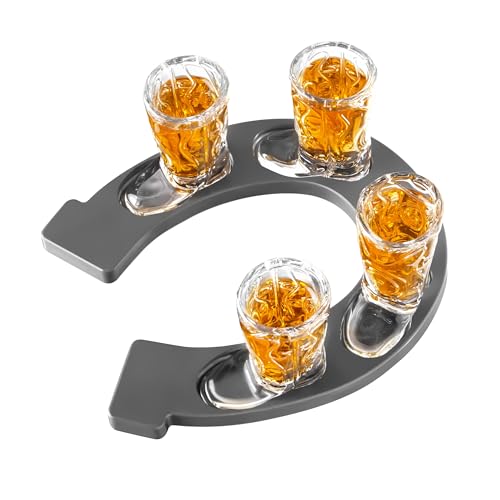 Final Touch Hufeisen Boot Schnapsglas Set - 4X 28.3 g Cowboy Boot Gläser mit Hufeisenförmigem Serviertablett - Western-Design, rutschfeste Füße - ideal für Whiskey, Tequila, Bourbon Shots (GG5027) von Final Touch