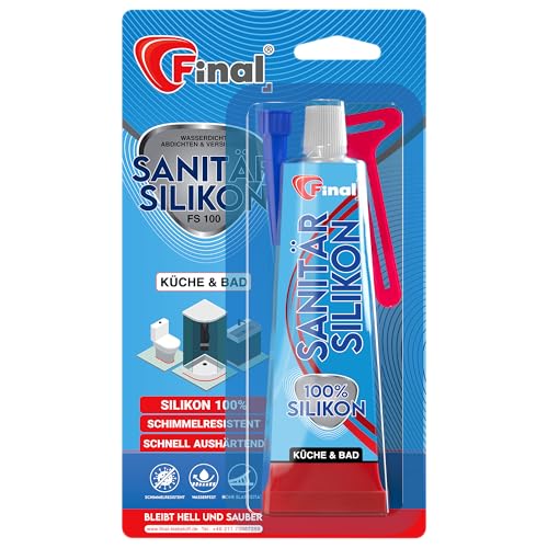 FINAL Sanitär Silikon 1x50ml - Wasserfester Dichtstoff in Profiqualität, für Bad, Dusche & Küche, schimmelresistent, antibakteriell & elastisch, haftet auf Glas, Metall, Keramik & Holz, Transparent von Final