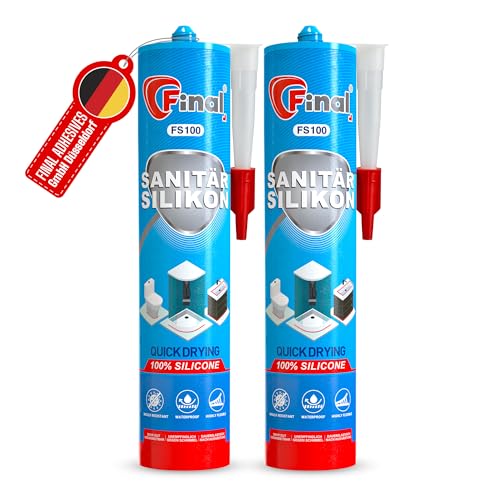 FINAL Sanitär Silikon 2x280ml - Wasserfester Dichtstoff in Profiqualität, für Bad, Dusche & Küche, schimmelresistent, antibakteriell & elastisch, haftet auf Glas, Metall, Keramik & Holz, Transparent von Final