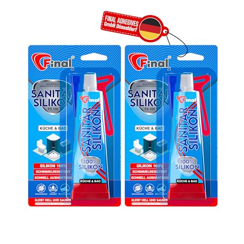 FINAL Sanitär Silikon 2x50ml - Wasserfester Dichtstoff in Profiqualität, für Bad, Dusche & Küche, schimmelresistent, antibakteriell & elastisch, haftet auf Glas, Metall, Keramik & Holz, Transparent von Final