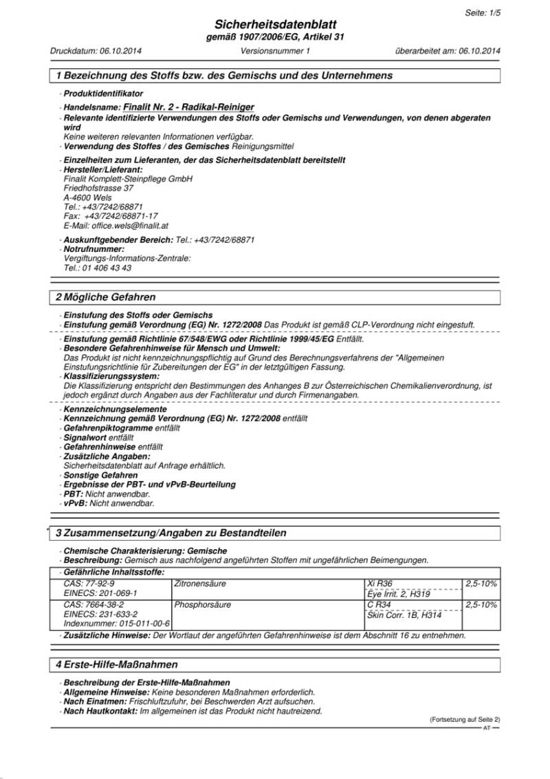 Finalit Nr. 2 Radikal-Reiniger (sauer)-1 l von Finalit