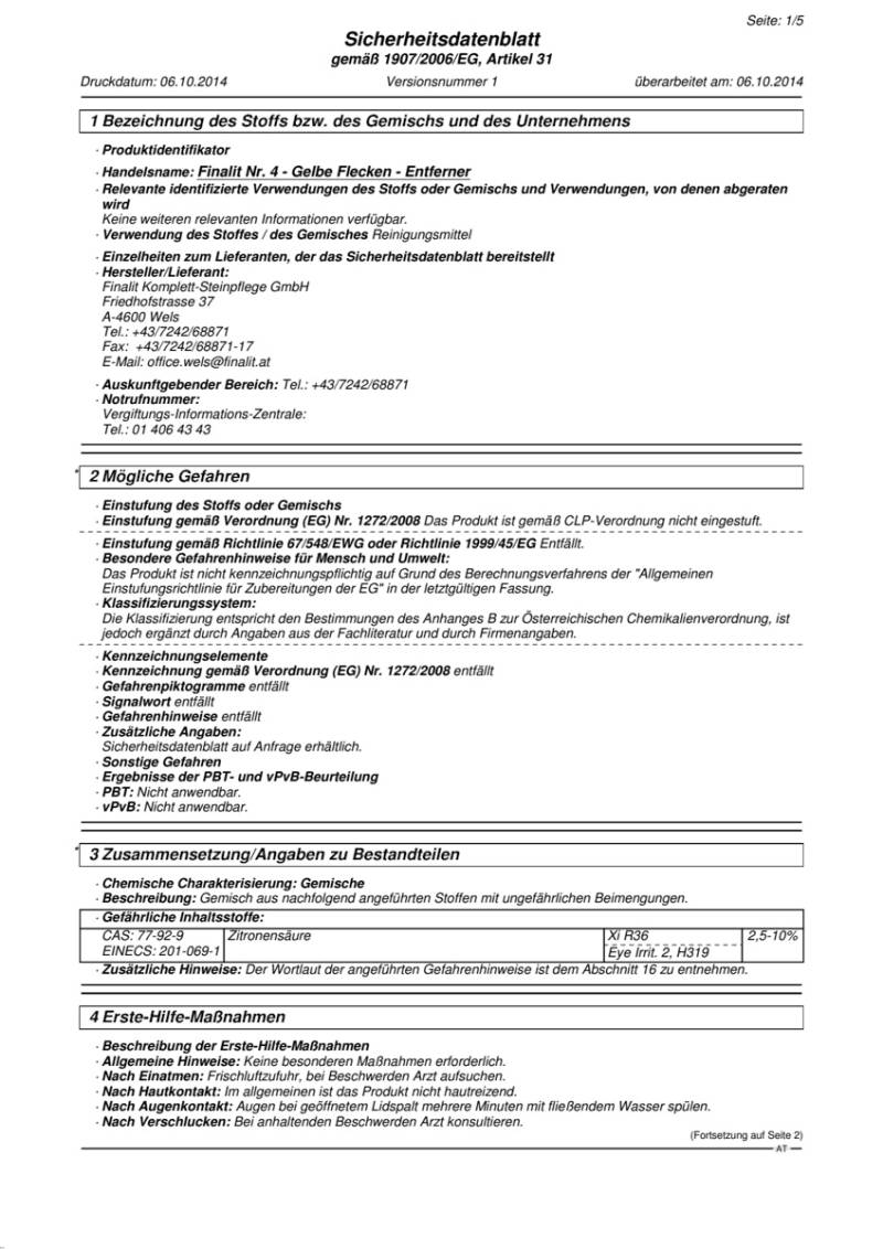 Finalit Nr. 4 Gelbe Flecken-Entferner (sauer)-1 l von Finalit