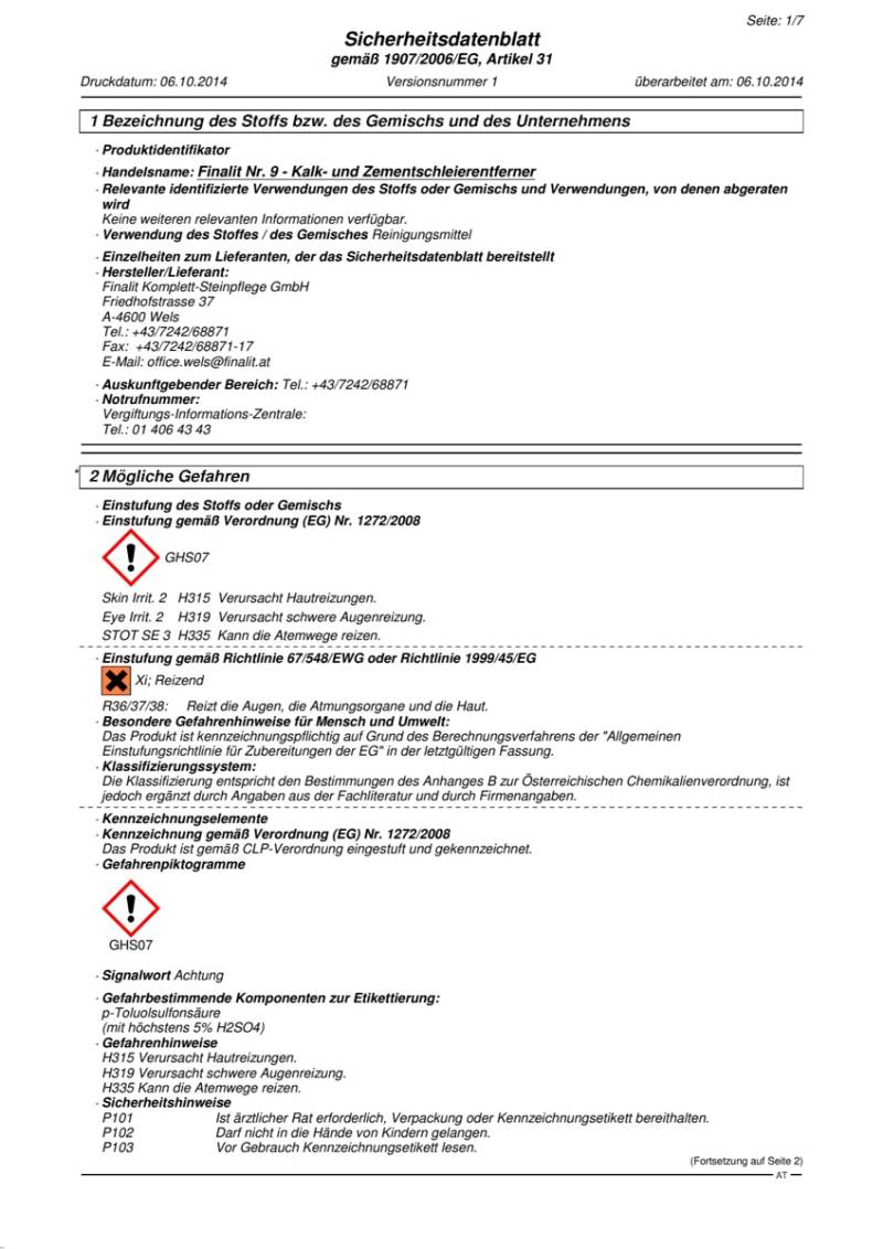 Finalit Nr. 9 Kalk- und Zementschleierentferner (sauer)-1 l von Finalit