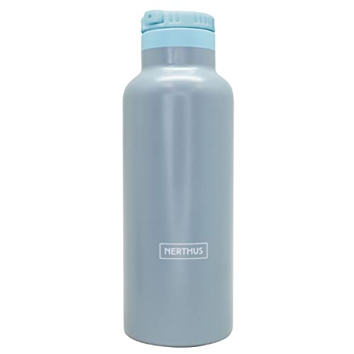 Heiße und kalte doppelwandige Thermos Sportflasche mit Strohhalmverschluss, Grau von NERTHUS