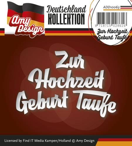 Find It Amy Design Stanz- und Prägeschablone ADD10063, Deutschland Collection - Zur Hochzeit Geburt Taufe, Text-Schablone ca. 6,9 cm x 4,5 cm von Find It