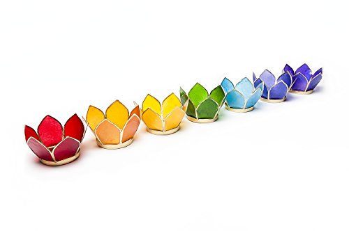 Find Something Different Lotus Design Teelichthalter 7er Set Chakra Farben Gold, 8 cm von Find Something Different