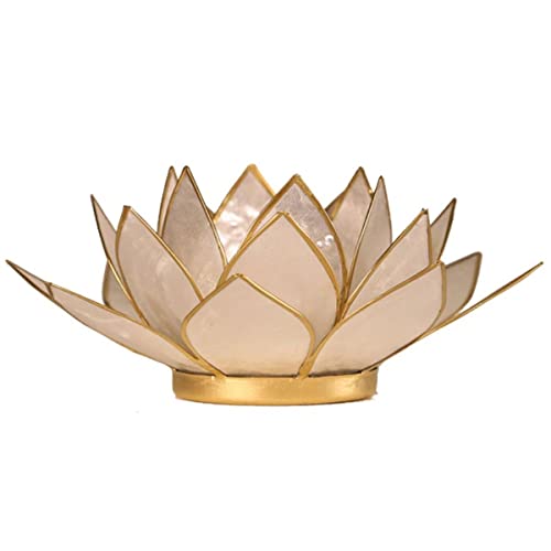 Lotus Teelicht Kerzenhalter aus Capiz Muscheln in hellblau Lotus Teelicht Kerzenhalter aus Capiz Muscheln in hellblau von Mani Badhra