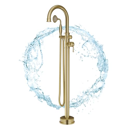Freistehende Wannenarmatur, Badewannenarmatur aus Kupfer Edelstahl 360° Schwenkbar Badezimmerarmatur Bodenmontage mit Handbrause für Wanne, Freistehende Badewanne Freistehende Wannenarmatur, Badewannenarmatur aus Kupfer Edelstahl 360° Schwenkbar Badezimmerarmatur Bodenmontage mit Handbrause für Wanne, Freistehende Badewanne von Findepot